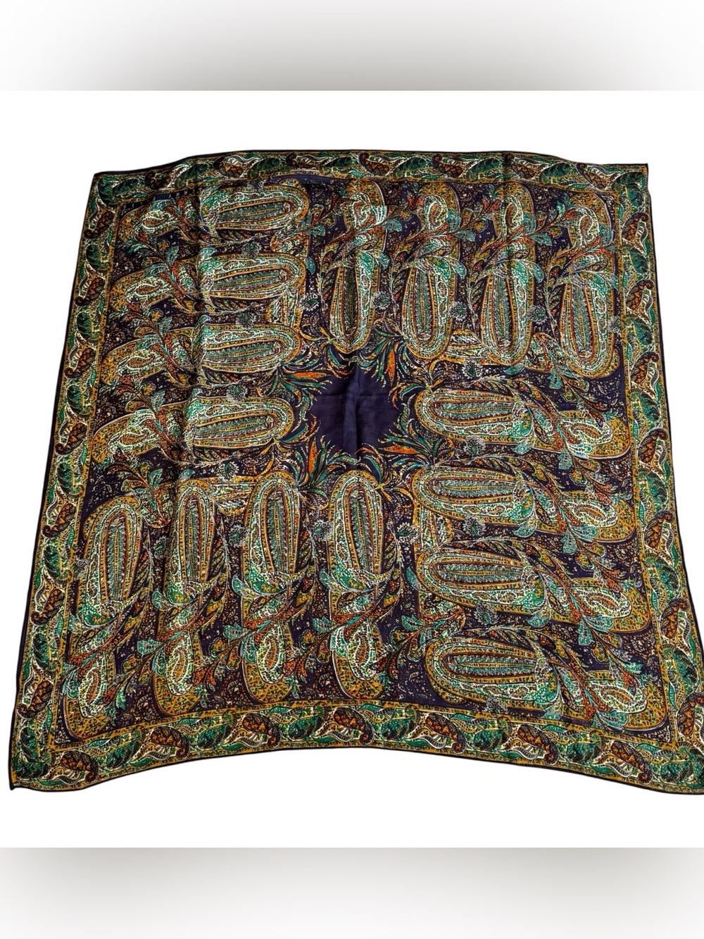 Perry Ellis Vintage 100% Wool Scarf Large Square Multi Colored 48”x48”
